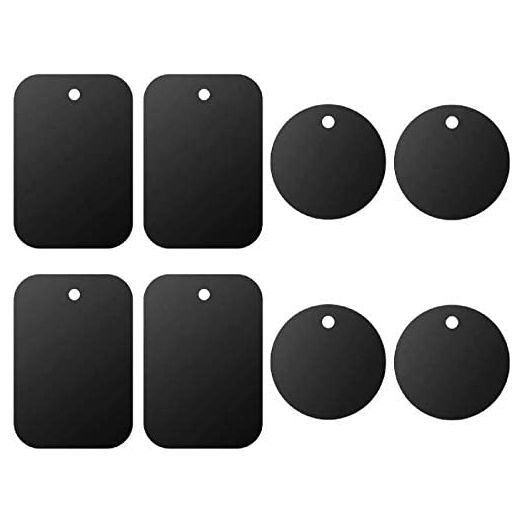 Universal Metal Plate 8 Pack for Magnetic Phone Car Mount Holder Cradle with Adhesive (Compatible with Magnetic Mounts) - 4 Rectangle and 4 Round, Black
