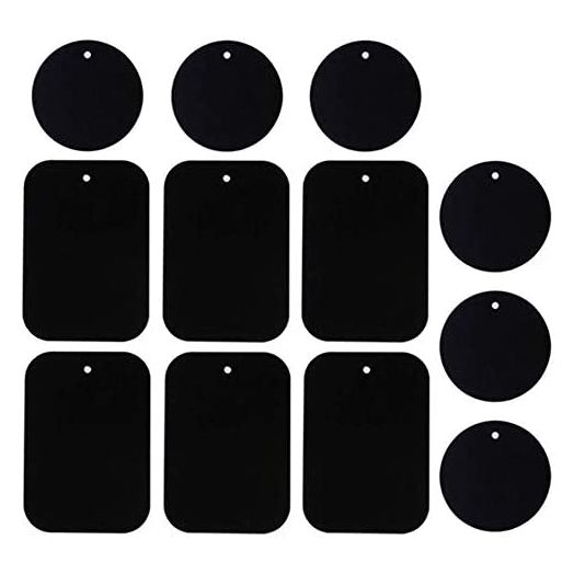Universal Metal Plate 12 Pack for Magnetic Phone Car Mount Holder Cradle with 3M Adhesive (Compatible with Magnetic Mounts) - 6 Rectangle and 6 Round, Black
