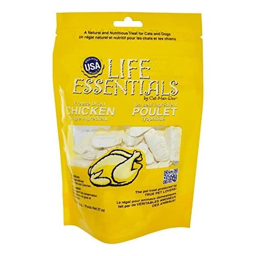 LIFE ESSENTIALS BY CAT-MAN-DOO All-Natural Freeze Dried Chicken Treats for Dogs & Cats Free of Grains, Fillers, Additives and Preservatives Proudly Made in the USA - (2 oz. Bag)