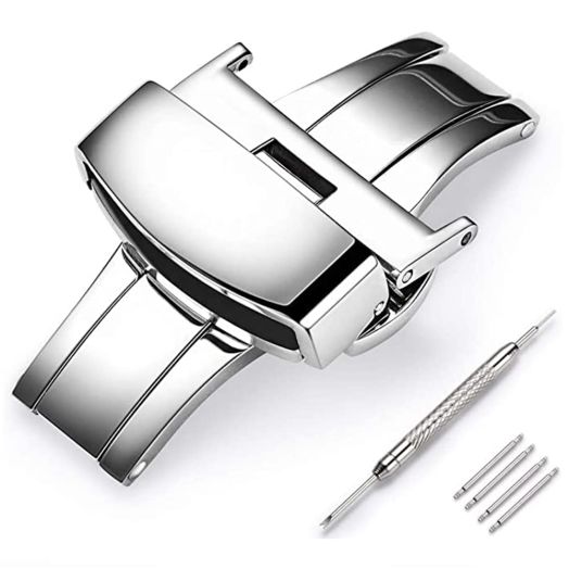 Watchband butteryfly clasp Stainless Steel Deployment Watch buckles Closure Watch Strap Double Press Automatic Open locker Silver & Lug 18MM