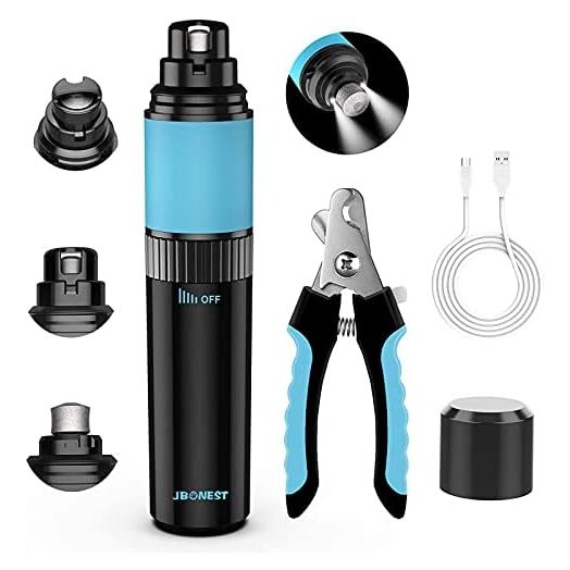 Dog Nail Grinder Upgraded - Professional LED Lighting Stepless Speed Rechargeable Pet Nail Trimmer with Clipper, Quite Low Noise, 20h Long Working Time for Large Medium Small Dogs Cats Pets