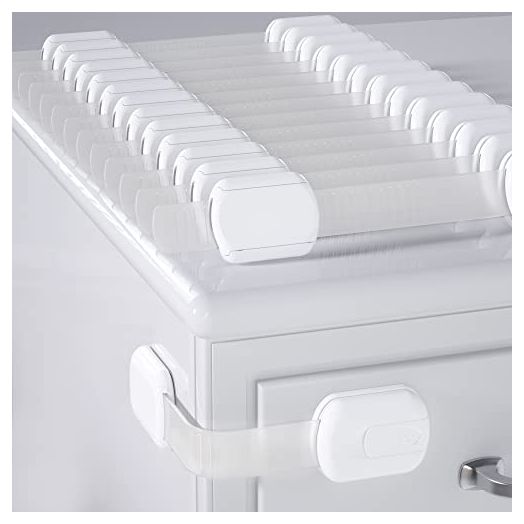 14 Pack Baby Proof Cabinet Latches, Childproof Drawer Latches with 12 Extra 3M Adhesives, Adjustable No Drilling Child Safety Cabinet Locks Straps Baby Drawer Locks for Kids Baby Safety