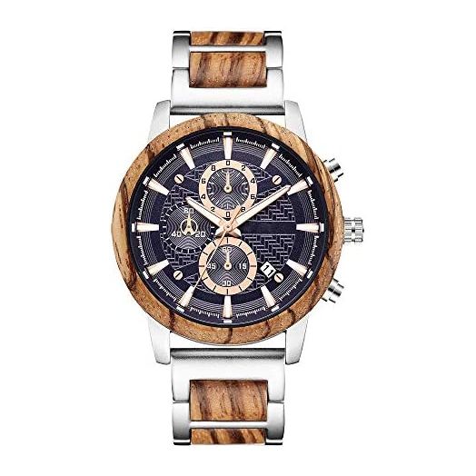 Wooden Watch for Men Women, Stylish Chronograph Military Casual Calendar Wood Watches