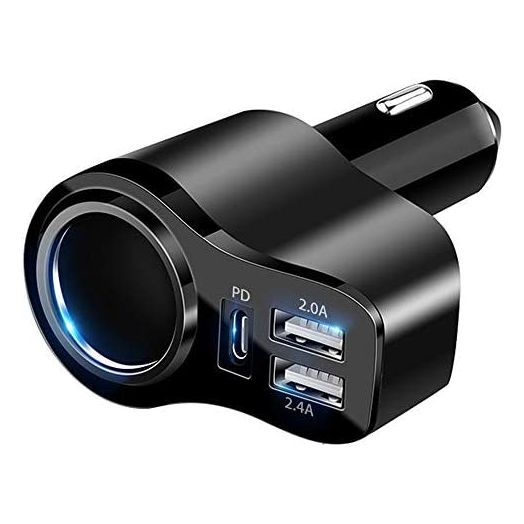 4 in 1 USB C Car Charger, 36W Multi USB Cigarette Lighter Adapter, Socket Splitter with 3 USB Ports, 12V/24V Dual USB Type C PD Fast Car Charger Adapter for iPhone 13/12/11/XS/8,iPad,Samsung,LG,GPS