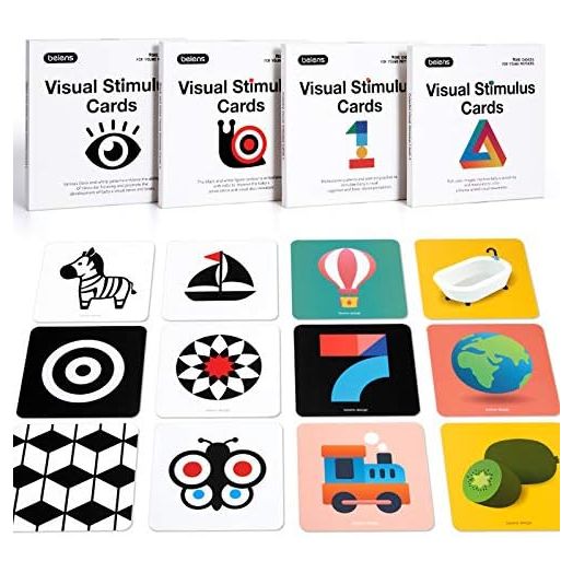 beiens High Contrast Baby Flashcard, 80 Pcs 160 Page Black White Colorful Visual Stimulation Learning Activity Card for Babies Ages 0-3-6-12-36 Months, 5.5'' x 5.5'' Newborn Infants Toys Gift