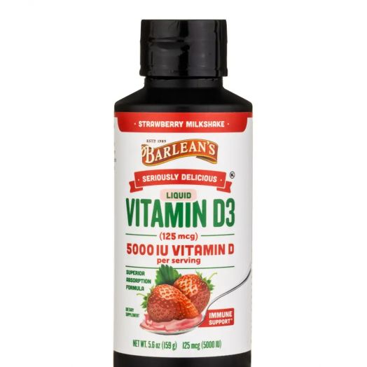Barlean's Seriously Delicious Liquid Vitamin D3 (125 mcg), Strawberry Milkshake Flavor - 5.6 oz (159 Grams)