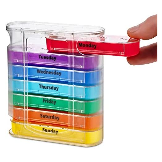 MEDca Weekly Pill Organizer, Four Times-a-Day, 1 Dispenser with Stackable AM/PM Compartments
