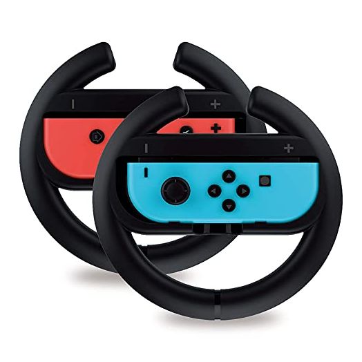 TALK WORKS Nintendo Switch Racing Wheel Controllers For Joy-Con - Gaming Accessory Driving Grip Compatible w/ Switch OLED (Black, Pack of 2)