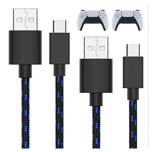 TALK WORKS USB C Charger Cable for PS5 Controller 10 ft (2-Pack) - Long Heavy Duty Braided Type C Cord Charging Compatible with Sony PlayStation 5 - Black