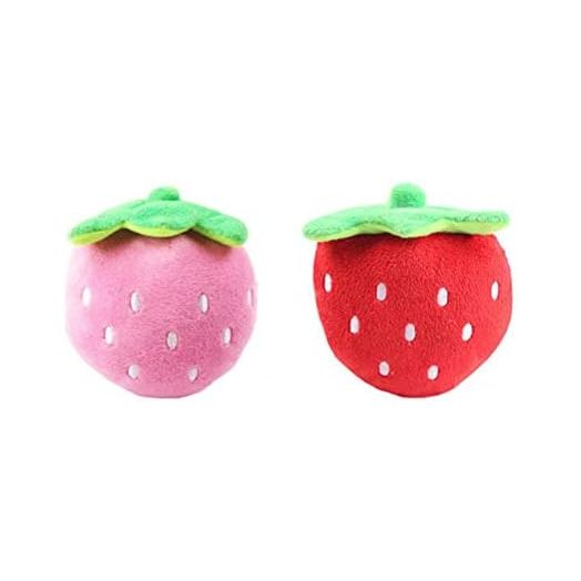POPETPOP Squeaky Strawberry Dog Toy: 2Pcs Puppy Teething Toys Cute Dog Toy Squeaky Plush Dog Toys Dog Squeak Toys Interactive Dog Toys Dog Chew Toy for Small Medium Dogs