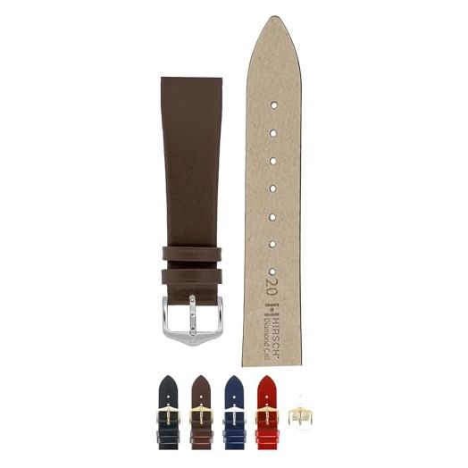 HIRSCH Diamond Calf Untextured Leather Watch Strap w/Stainless Steel Buckle - Scratch & Water Resistant (Brown Band/Silver Buckle, XL - 12mm)