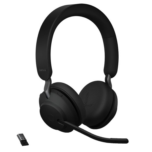 Jabra Evolve2 65 MS Wireless Headphones with Link380a, Stereo, Black – Wireless Bluetooth Headset for Calls and Music, 37 Hours of Battery Life, Passive Noise Cancelling Headphones