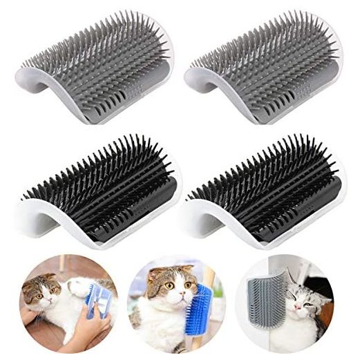 4 Pack Cat Self Groomer with Catnip Pouch,Cats Corner Massage Comb Grooming Brush Tool for Kitten Puppy (2 Black/2 Grey)