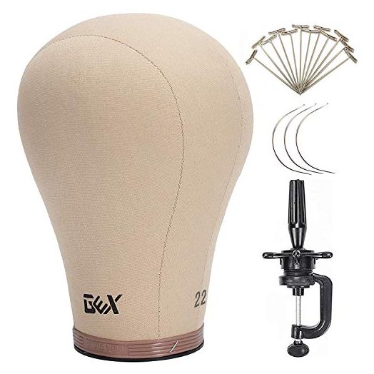 GEX Cork Canvas Block Head Mannequin Head Wig Display Styling Head With Mount Hole (Light Brown, 22")