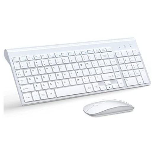Wireless Keyboard and Mouse Ultra Slim Combo, TopMate 2.4G Silent Compact USB Mouse and Scissor Switch Keyboard Set with Cover, 2 AA and 2 AAA Batteries, for PC/Laptop/Windows/Mac - White