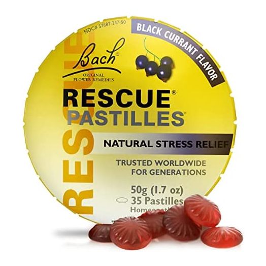 Bach RESCUE PASTILLES, Black Currant Flavor, Natural Stress Relief Lozenges, Homeopathic Flower Essence, Vegetarian, Gluten And Sugar-Free, 35 Count