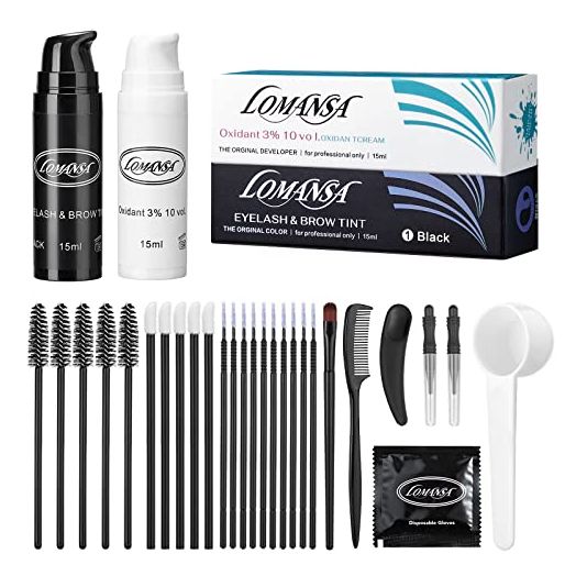 Lomansa Eyelash Color Kit Black, Brow Hair Color, DIY Kit with Tools, 15ml