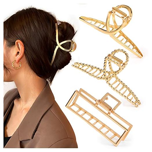 Mehayi 3 PCS Mental Large Hair Claw Clips