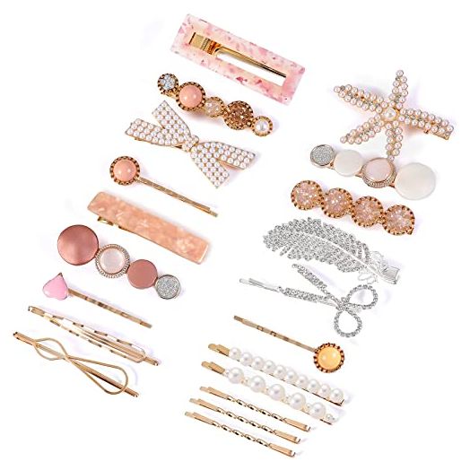 Parcce 20 Pieces Pearl Hair Clips Set, Hair Barrettes Acrylic Resin Sweet Decorative Bobby Pins Hairpin
