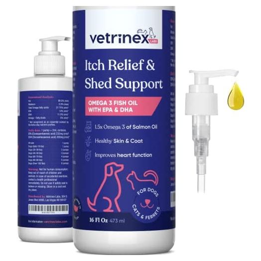 Vetrinex Labs Itch Relief & Shedding Supplement for Dogs - Omega 3 for Dogs and Cats - Anti Itching, Reduces Itchy Skin and Coat Shed - Dog Fish Oil with High EPA & DHA and Vitamin D