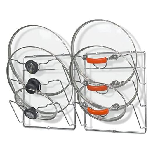 Simple Houseware, Cabinet Door/Wall Mount Pot Lid Organizer Rack, Chrome (2 Pack)