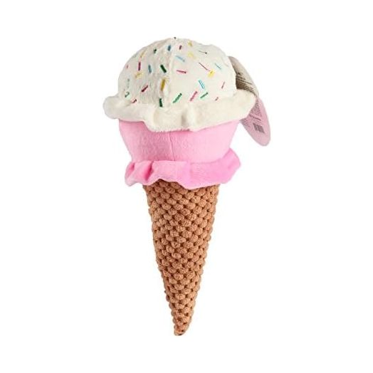 Petlou Durable Plush Dogs Squeak Toys. 10-Inch Ice Cream, All Breed Sizes