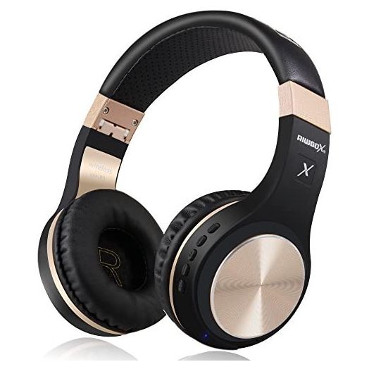 Bluetooth Headphones, Riwbox XBT-80 Folding Stereo Wireless Bluetooth Headphones Over Ear with Microphone and Volume Control, Wireless and Wired Headset for PC/Cell Phones/TV/ipad (Black Gold)