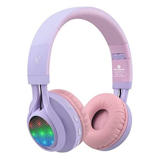 Riwbox WT-7S Bluetooth Headphones Light Up, Foldable Stero Wireless Headset with Microphone and Volume Control for PC/Cell Phones/TV/iPad (Purple)