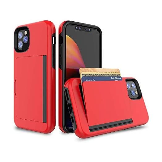 iPhone 12 Case, Erudite iPhone 12 Wallet Case Cell Phone Cover Credit Card Holder iPhone 12 Pro Wallet Case Best Protective Hybrid TPU Hard Durable Shockproof for iPhone 12 Pro 6.1 Inch(Red)