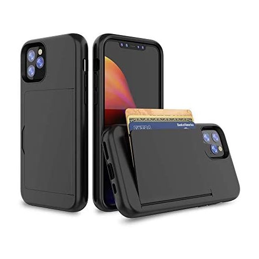 iPhone 12 Case, Erudite iPhone 12 Cell Phone Wallet Case Cover Credit Card Holder Flip Case Full Body Best Protective Soft Hybrid TPU Hard Durable No Scratch Shockproof for iPhone 12 Pro 6.1 (Black)