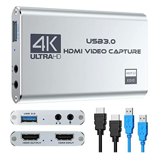 Video Capture Card 4K 1080P 60FPS, USB 3.0 HDMI Video Capture Device, HD Game Capture Card for Streaming, Work with PS4/PS5/Xbox/PC/Mac Windows 10/11