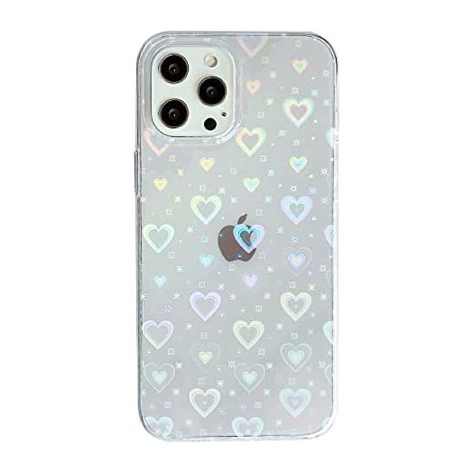 Caseative Love Heart Laser Bling Glitter Clear Soft Compatible with iPhone Case for Women Girls (Clear,iPhone 13 Pro)