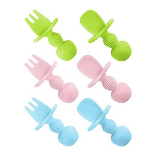 6 Pcs Silicone Baby Spoons First Stage and Baby Fork, Toddler Utensils for Baby Led Weaning
