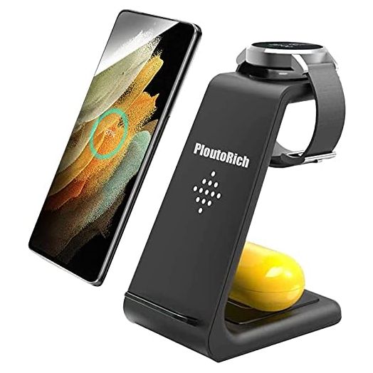 PloutoRich Samsung Charging Station, 3 in 1 Wireless Charger, Qi Charger Compatible with Samsung Galaxy S22/S21/S20/S10/S9/8/Note20/10,Galaxy Watch 3/ Active2/1, & Galaxy Buds/Buds+/Live