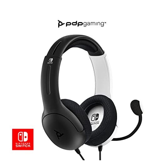 PDP Gaming LVL40 Stereo Headset with Mic for Switch OLED - Noise Cancelling Microphone - Black & White - Nintendo Switch