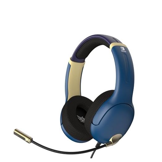 PDP Gaming AIRLITE Wired Stereo Headset with Noise-Cancelling Mic for Nintendo Switch/Switch Lite/Switch OLED (Legend of Zelda Hyrule Blue)