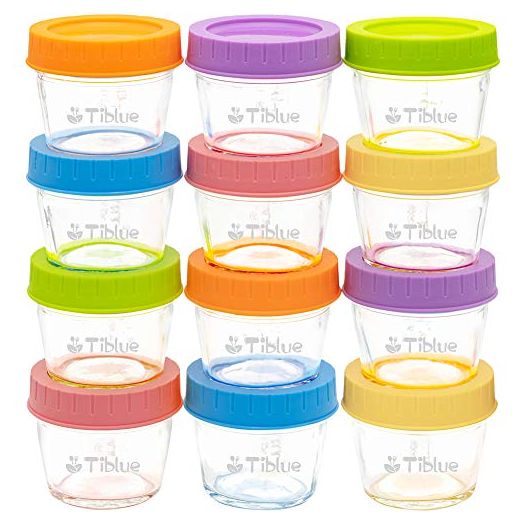 Glass Baby Food Storage Containers Set of 12, Leakproof 4 oz Glass Baby Food Jars with Lids & Marker, Reusable Small Glass Baby Food Containers for Infant & Baby, Freezer, Microwave & Dishwasher Safe