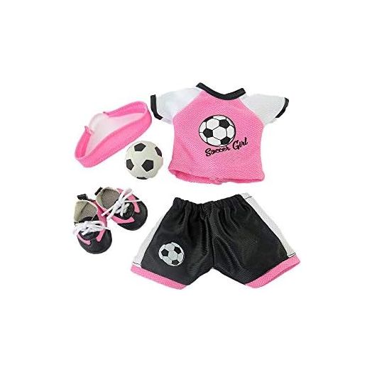 American Fashion World Pink Soccer Outfit for 14-Inch Dolls | Soccer Ball Included | Premium Quality & Trendy Design | Dolls Clothes | Outfit Fashions for Dolls for Popular Brands