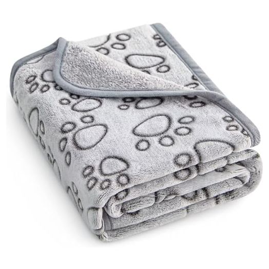 Stuffed Premium Soft Dog Blanket, with Flannel Grey Cute Paw Print, 24 * 32 inches, Cat Blanket Puppy Pads Supplies Dog Products Stuff Essentials