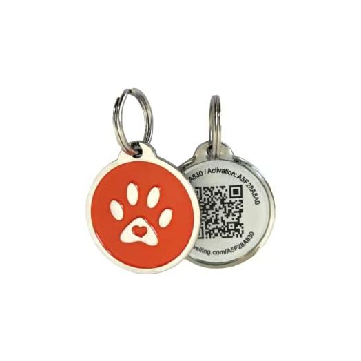 Pet Dwelling 2D QR Code Pet ID Tag - Dog Tags - Cat Tags, Link to Online Pet Profile, Instant Email Alert with Scan QR Tag GPS Location (Orange Paw 2D)