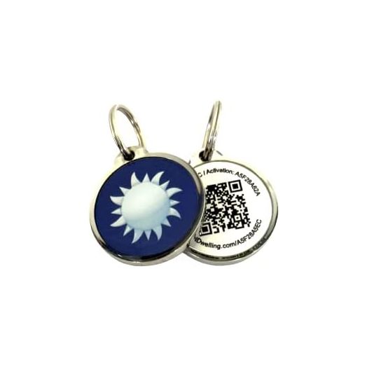 Pet Dwelling 3D Symbol QR Code Pet ID Tag - Dog Tags - Cat Tags - Online Pet Profile - Instant Email Alert of QR Tag Scanned GPS Location (2D-Soon Sun)