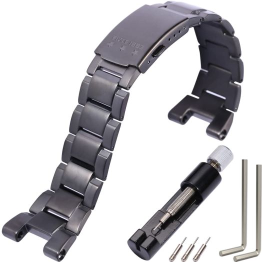 WRISTARMOR Stainless-Steel g-Shock Replacement Band Suitable for Casio GST-B100 GST-210 GST-S300 GST-S110 GST-S100 GST-W110 Men's Bracelet Watch Strap(Black)