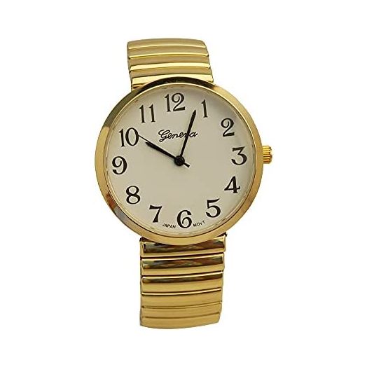 Geneva Super Large Stretch Watch Clear Number Easy Read (Gold)