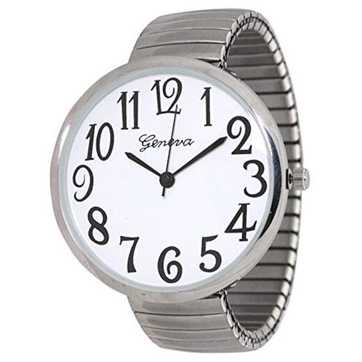 Geneva Super Large Stretch Watch Clear Number Easy Read (Silver)