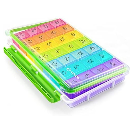AUVON iMedassist Moisture-Proof Weekly Pill Organizer 4 Times a Day, Large 7 Day Pill Box Portable for Travel with Removable Individual Pill Containers to Hold Vitamins, Supplements and Medication