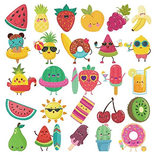 Ooopsiun Summer Glitter Fruit Temporary Tattoos for Kids, 110 Glitter Styles