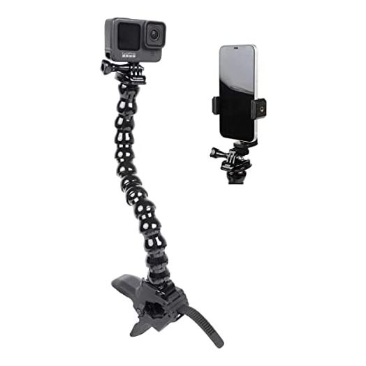 Jaws Flex Clamp Smartphone Mount with Adjustable Gooseneck(13 Sections) Compatible with iPhone Samsung,and GoPro Hero 9,8,7,6,5,4,, 3+, 2, 1, DJI Osmo Action Camera Mounts and Most Action Cameras