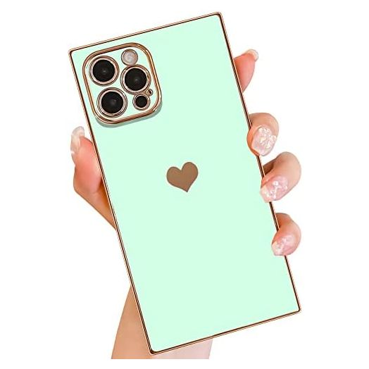 MTBacon Designed for Square iPhone 12 Pro Case, Soft TPU Electroplate Edge Bumper Shockproof Protective Phone Case for Women with Full Camera Lens Protection Reinforced Corners, 6.1 inch, Mint Green