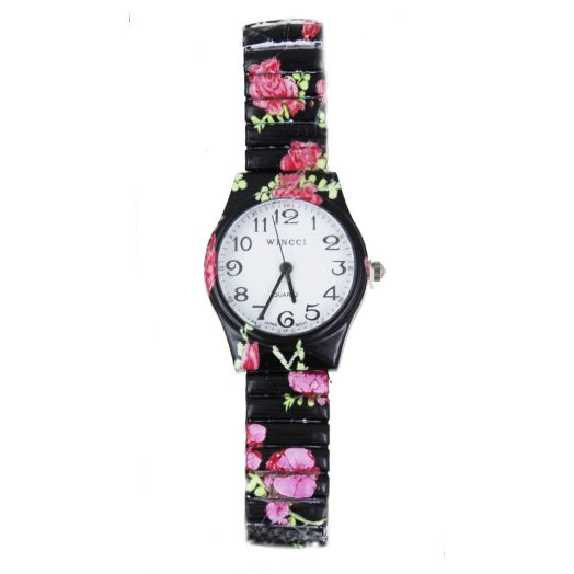 Women Multi Color Flower Stretch Band Easy to Read Watch