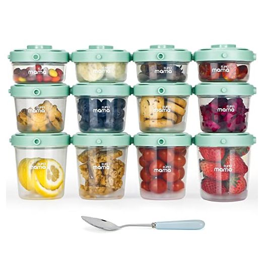 Supermama Stackable Baby Food Containers 12 Set(2/4/7oz), Baby Food Storage Containers with Airtight Lids, Baby Food Jars Freezer Safe, Easy to Store & Keep Fresh, Microwave Safe, BPA Free, Green